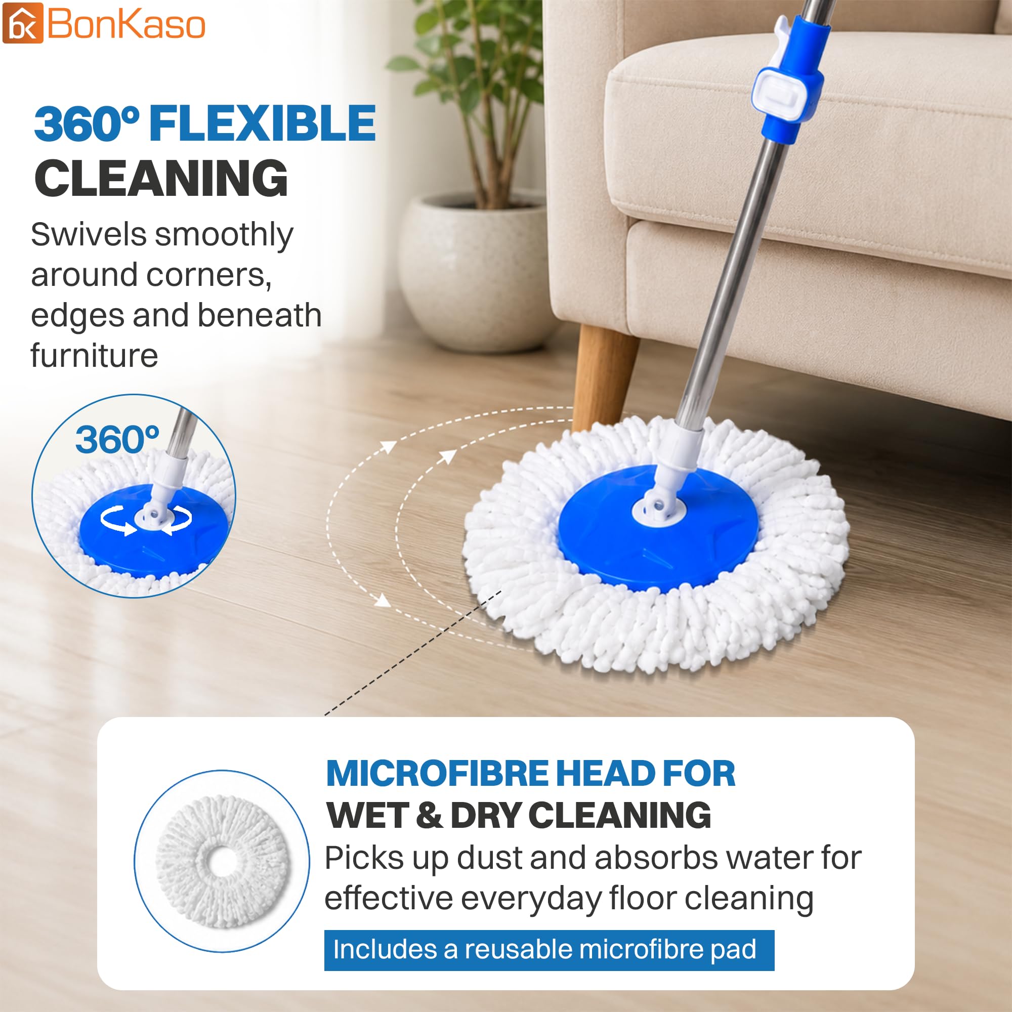 Bonkaso Spin Mop Rod - 50.5" Lightweight & Durable -4 Bonkaso Spin Mop Rod - 50.5" Lightweight & Durable -4