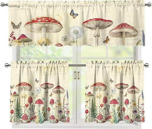 Miniatura 40 de Cortinas de Cocina con Colibríes y Flores, Cortinas de Ventana con Cenefa y Niveles Juego de 3, Cortinas Cortas con Bolsillo para Barra, Cortinas