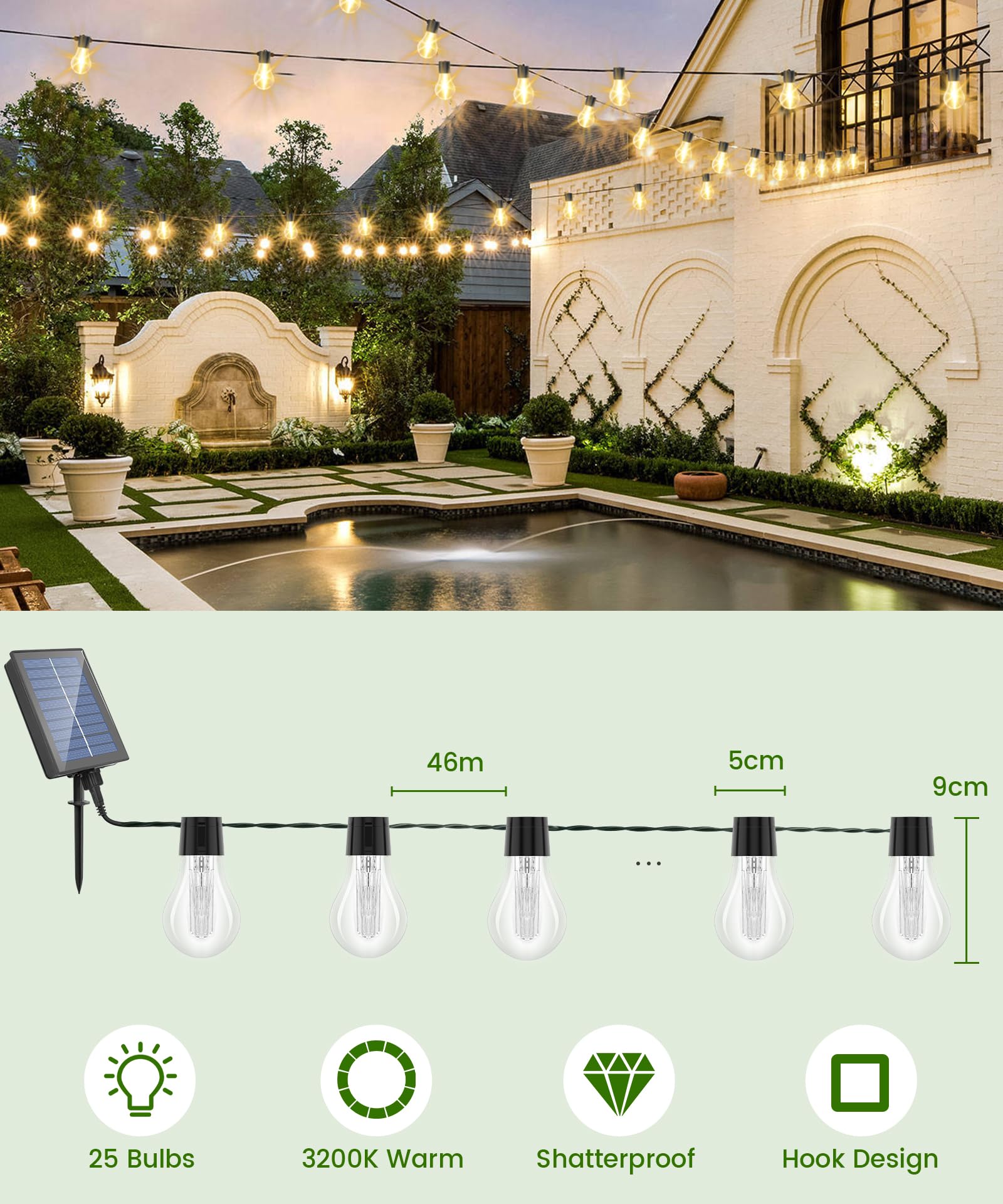 Luci Solari Da Esterno Impermeabili IP65, 25 Lampadine Di Ricambio A Stringa Led G40 Da 145 M Lampadine Da 005 W 85347365