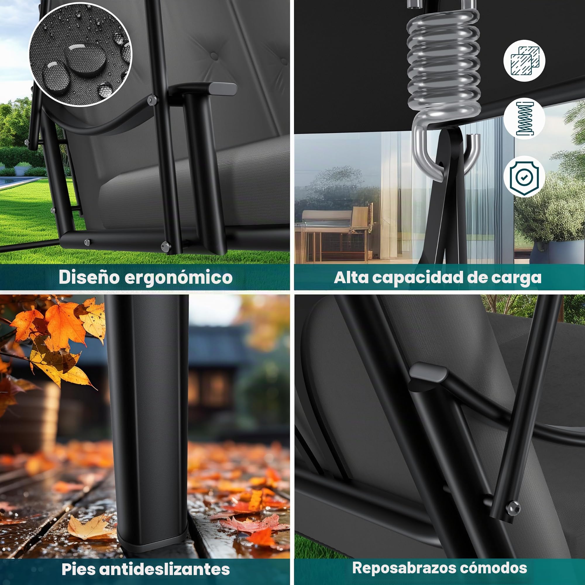 KESSER® Hollywood Rocker con Toldo para el Sol, 3 Asientos, Cojín de Asiento, Capacidad de Carga hasta 360 kg, Uso en Exteriores e Interiores, Resistente al Agua, Antracita