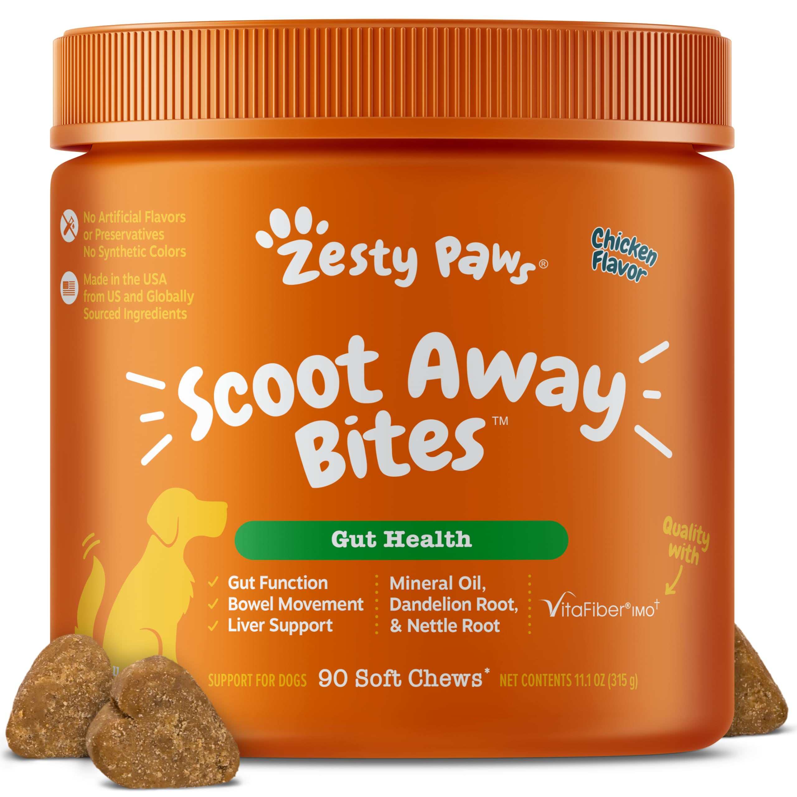 Zesty Paws Scoot Away Soft Chews - Healthy Bowel Function with Bromelain, Vita Fiber for Dogs, & Dandelion Root for Dog Digestive Support and Gut Health - 90 Soft Chews
