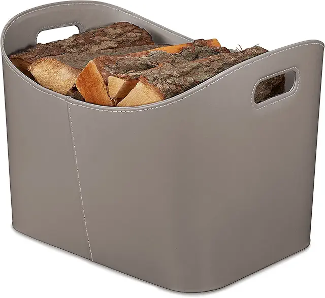 Relaxdays Dark Grey XL Wood Basket with Handles - Sturdy Firewood Storage