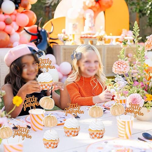 Miniatura 253 de 24 piezas de calabaza Oh Baby Cupcake Toppers Glitter Heart Feet Baby Shower Cupcake Picks para otoño, Acción de Gracias, tema de otoño, baby