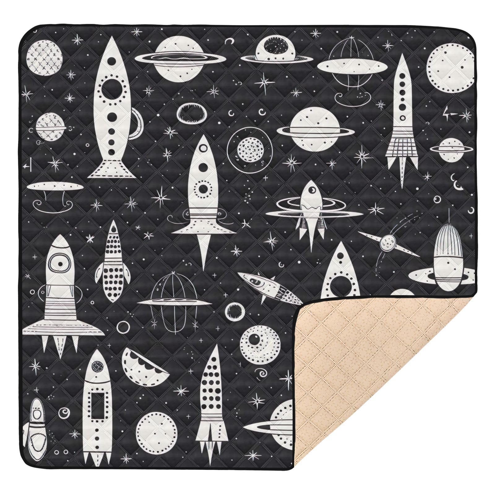 WELLDAY Space Rockets Baby Play Mats, Waterproof Anti- Slip Play Mat for Babies, Thicken Soft Foldable Baby Play mats for Floor, 50