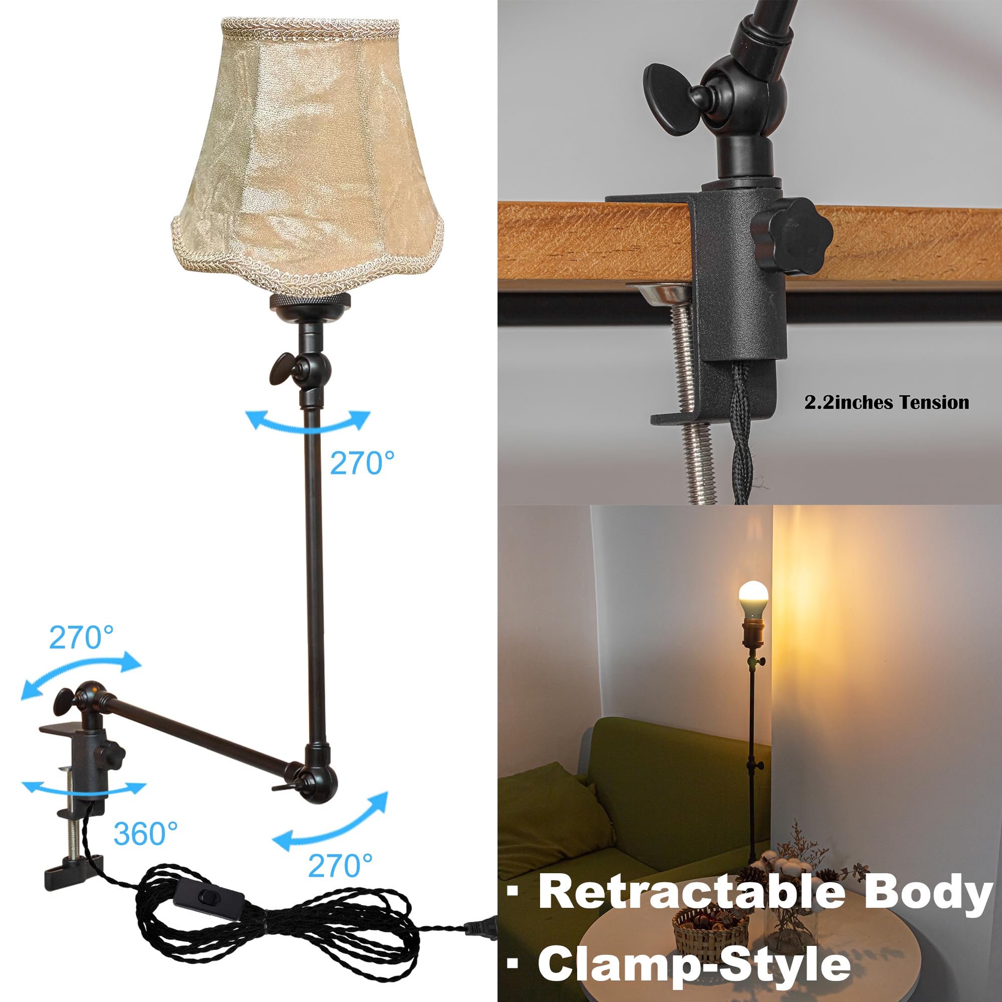 Klemmleuchte mit Fernsteuerung,1 Packung Leselampe mit 2,5 m Kabel, Dimmbar Nachttischlampe,Augenpflege Schreibtischlampe für Büro Heimgebrauch, E27 Lampenhalterung - DZ0330/11