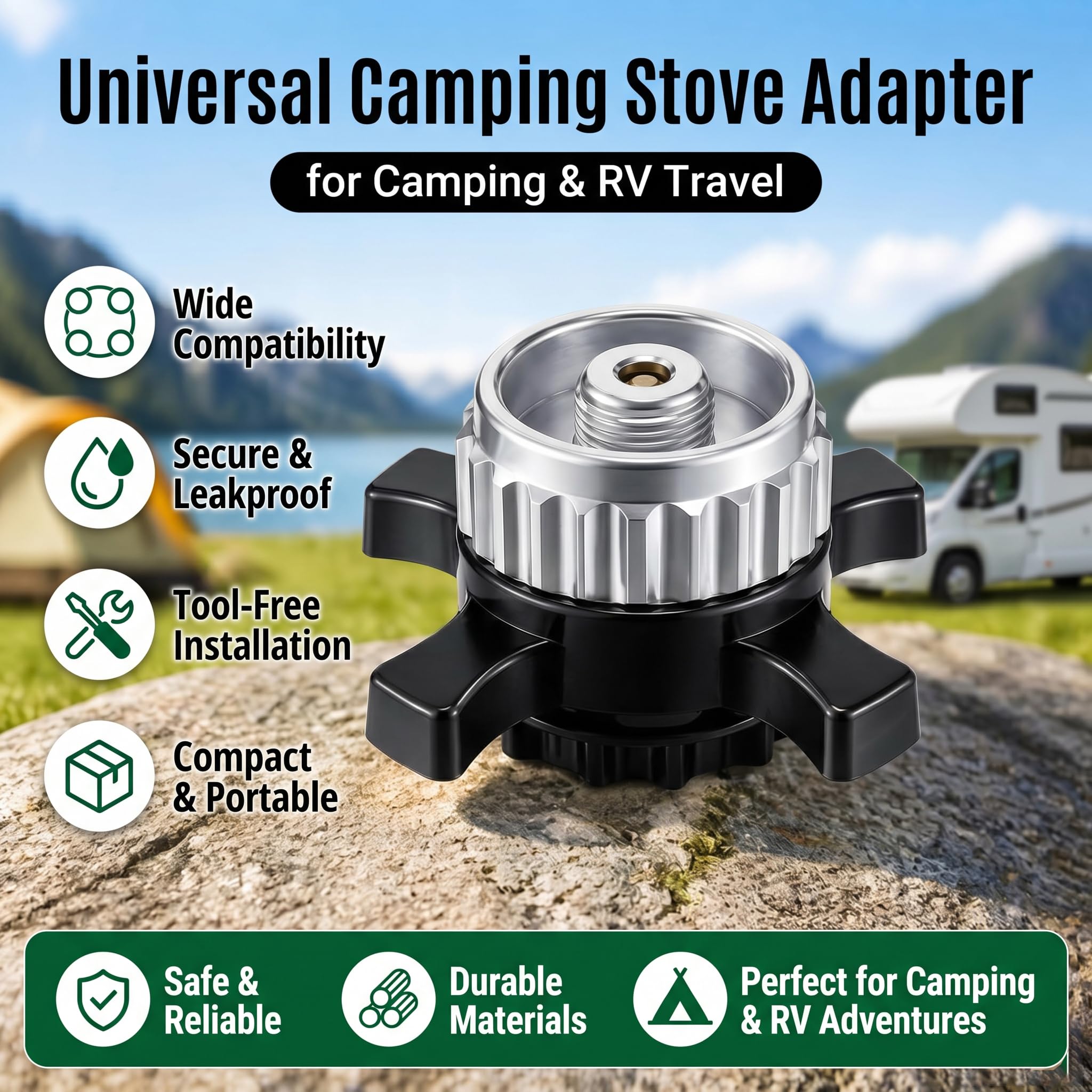 Adapter nabojów gazowych Wuhmhm kompatybilny z nabojem gazowym Easy-Click/CV, adapter z zamknięcia bagnetowego na przyłącze gwintowane 7/16", adapter naboju gazowego do kuchenki kempingowej, palnika