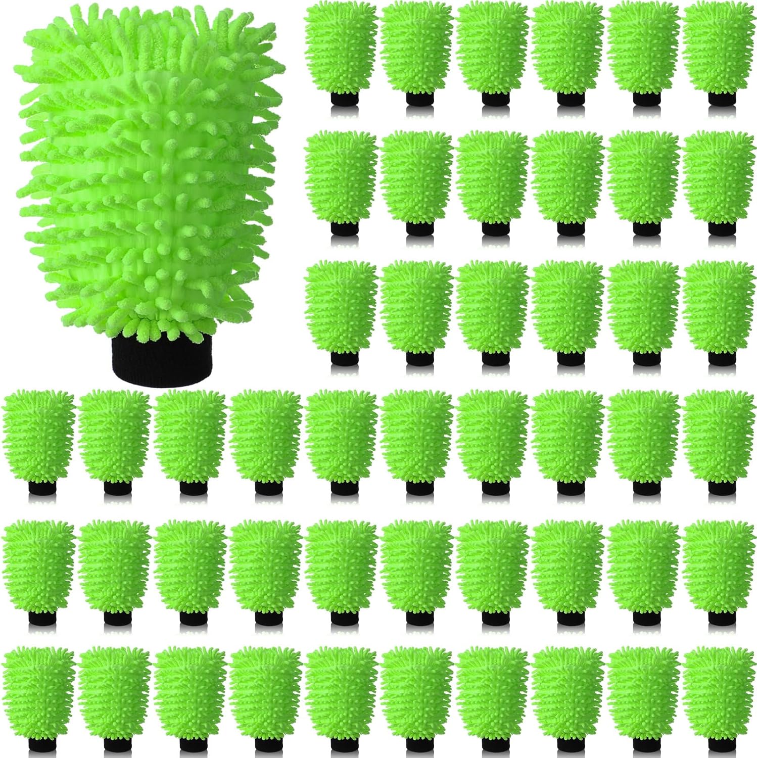 50 Pcs Car Wash Mitt Microfiber Chenille Absorbent Detailing Washing Gloves Double Sided Cleaning Supplies for Car Washing and Detailing 9.6" x 7.1", Green