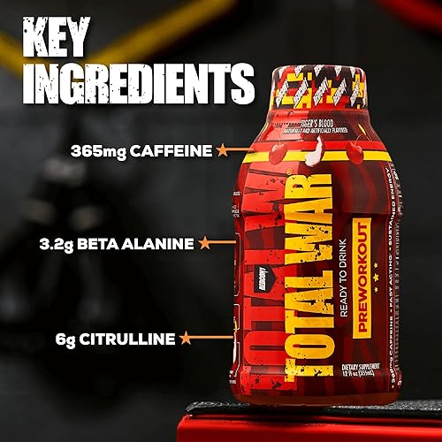 Vista 26 de REDCON1 Total War Listo para Beber Preentrenamiento, Oso de goma agria – 350 mg de cafeína RTD de acción rápida – Beta alanina + malato de citrulina