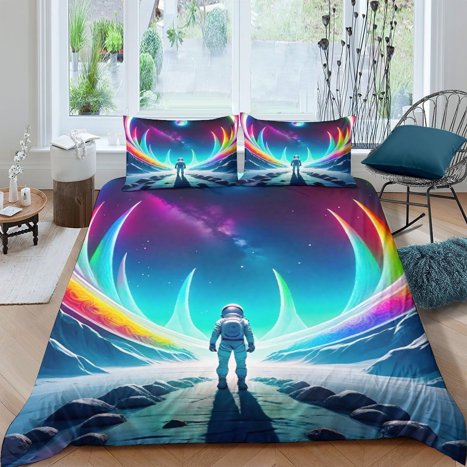 Housse de couette fermeture éclair 200x200cm pour simplifier le lit de votre enfant motif espace