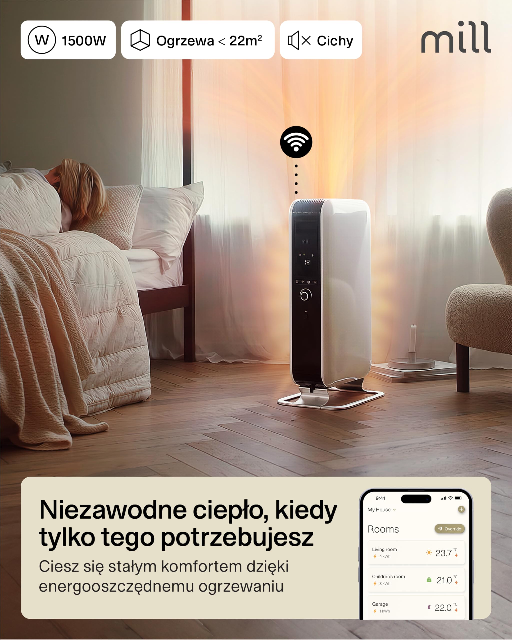 Mill Gentle Air WiFi Oil Filled Radiator (Biały, 18-22 m²)