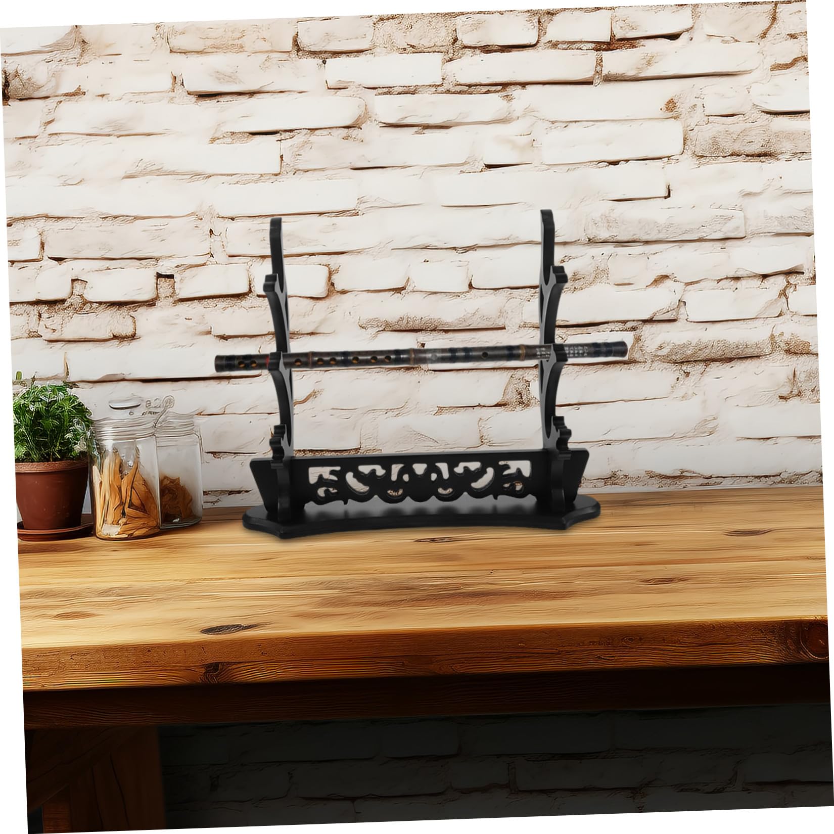 KOMBIUDA Soporte de Espada de Varias Capas de Madera Negro para Escritorio | Diseño Hueco Forma de Dragón, Apto y Cuernos, Uso en Mesa y Obsequio de Festival