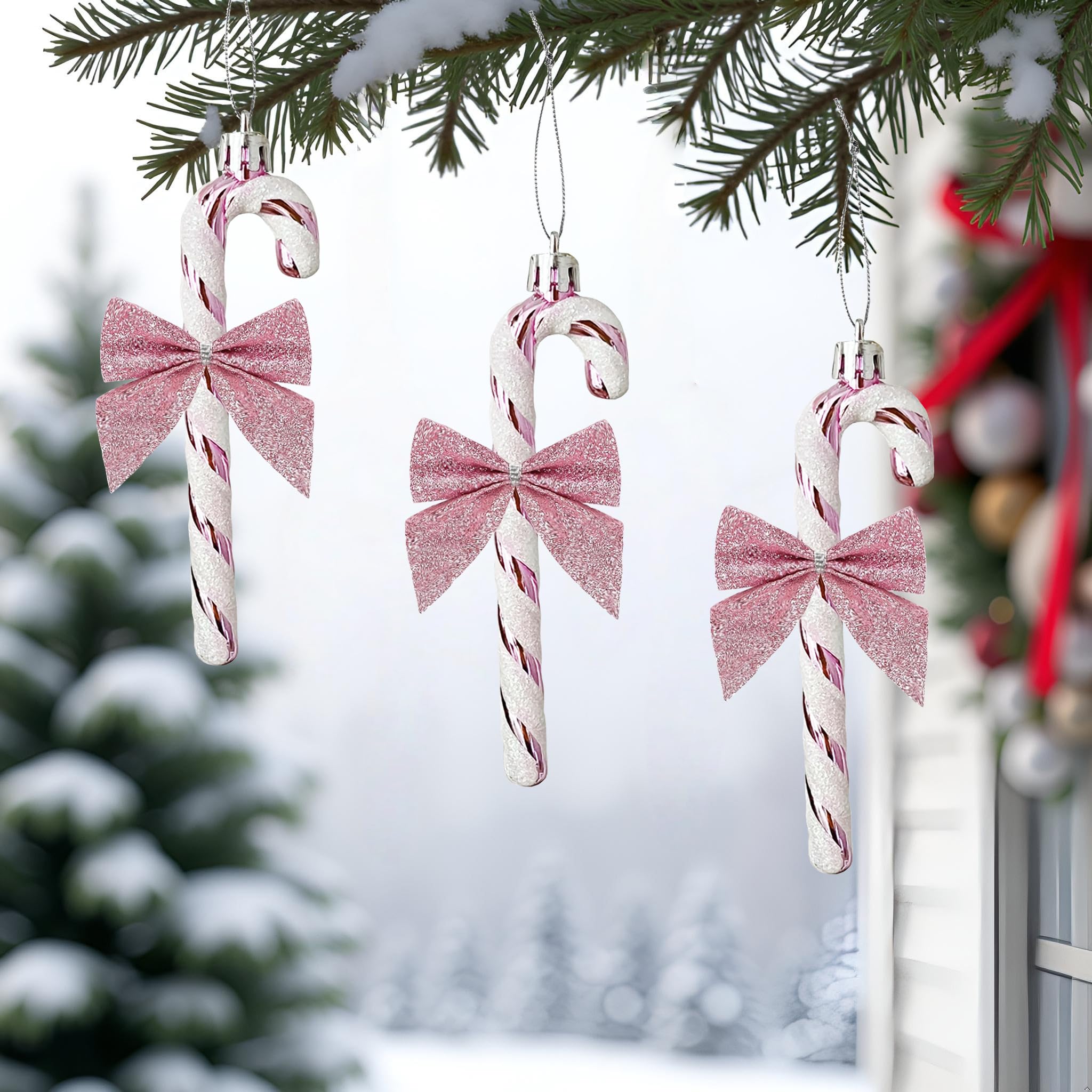HERZWILD 24 x Candy Canes for Christmas Tree Pink Candy Canes for Hanging and Bowing Christmas Tree Pendants Candy Cane (Pink) - Image 3