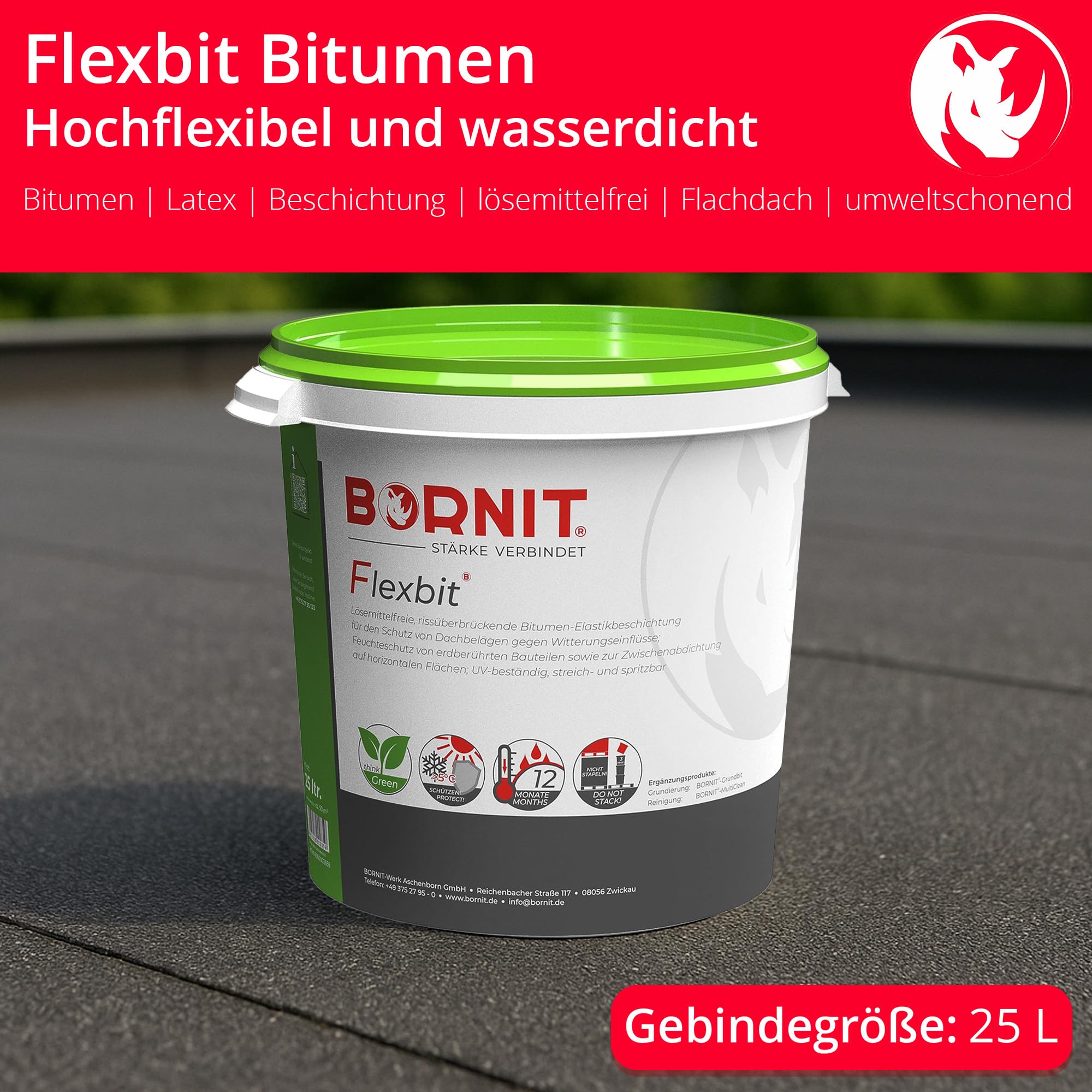 BORNIT Flexbit Bitumen Dichtmasse wasserdicht Dachabdichtung flüssig 25L Carport Garagendach Flachdachabdichtung