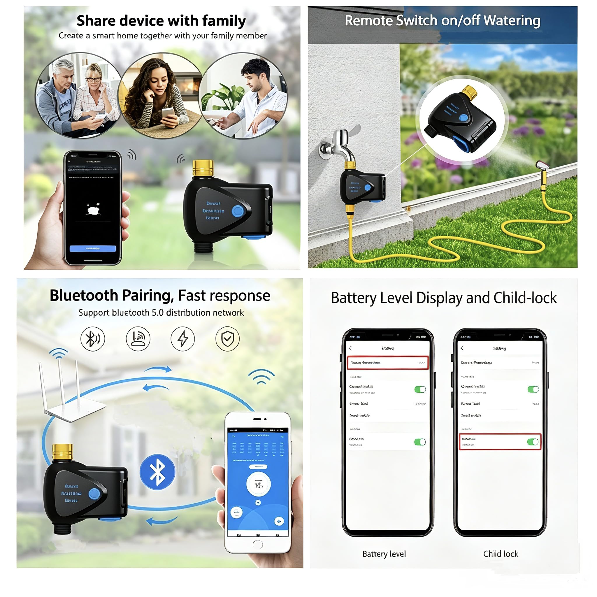 Smart Home - Timer per irrigazione Wi-Fi, computer di irrigazione, regolatore intelligente di irrigazione da giardino per tubi, compatibile con TUYA, IP65 impermeabile con ritardo della pioggia per il