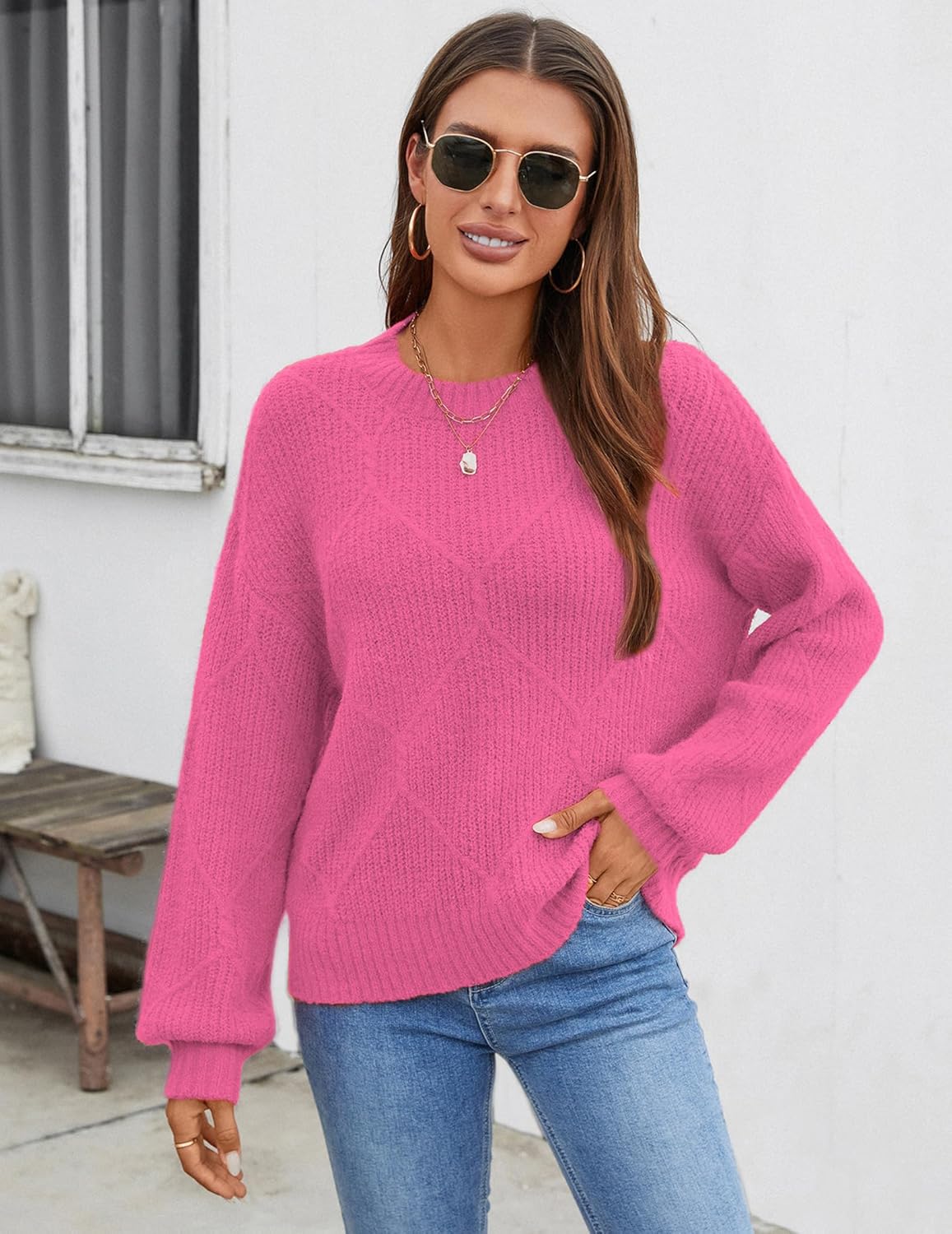 Womens Cute Oversized Sweater Fall Winter 2026 Crew Neck Long Sleeve Pullover Sweaters - Image 2