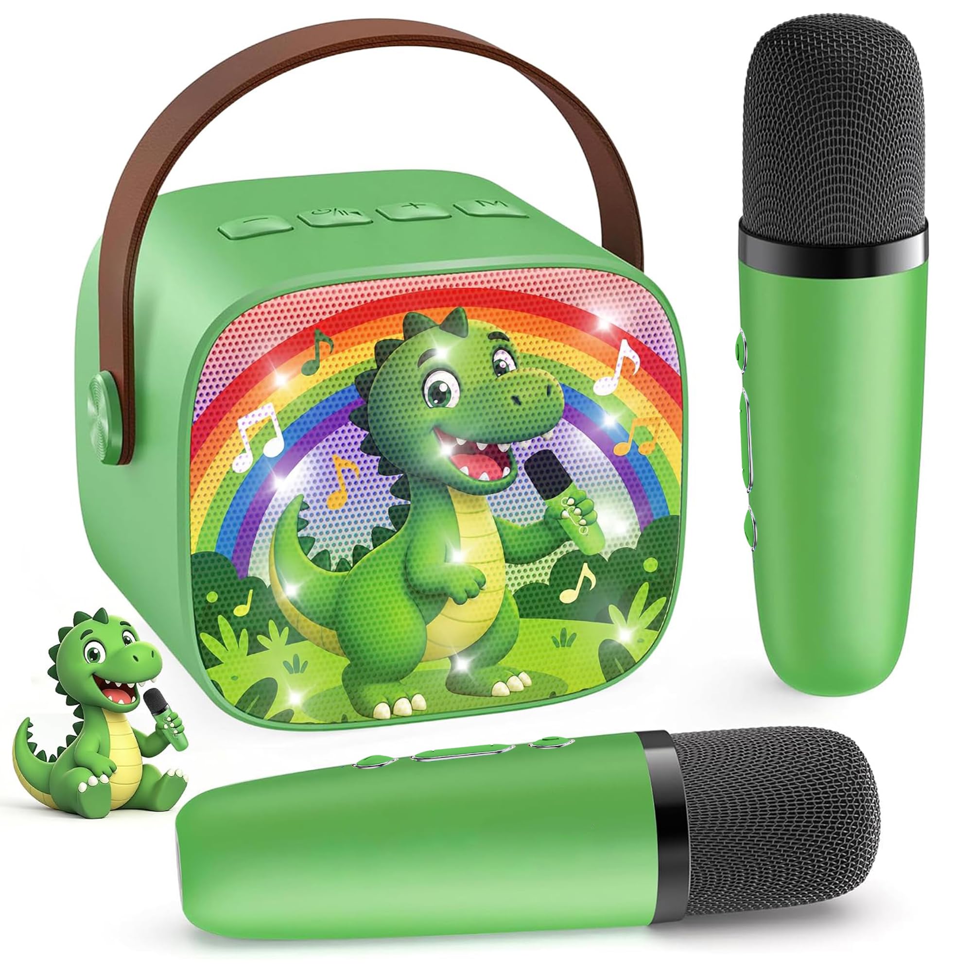 YLL Karaoke Machine for Kids, Top Birthday Gifts for Boys Ages 4-12+ Toy | 2 Rechargeable Wireless Mics, Mini Portable Bluetooth Dinosaur Speaker, 5 Magic Voices, Party Light Present for Boys Adults