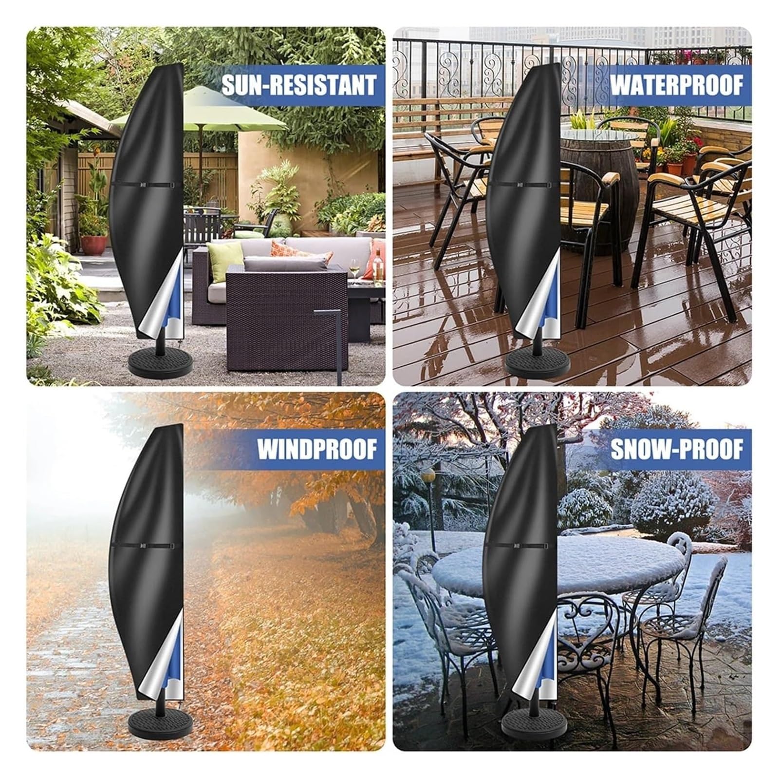 Wasserdichte Schirmhülle aus Oxford-Gewebe, für den Außenbereich, Anti-UV & Regenschutz für Gartenschirm, inklusive Stange und Zugring, Khaki (205 cm Bananenstil)
