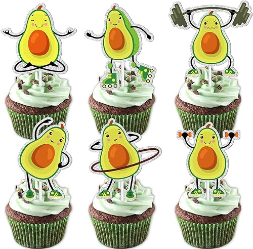 18 piezas de decoración de postre de guacamole con purpurina verde, decoración temática de danza de aguacate, suministros de decoración para baby