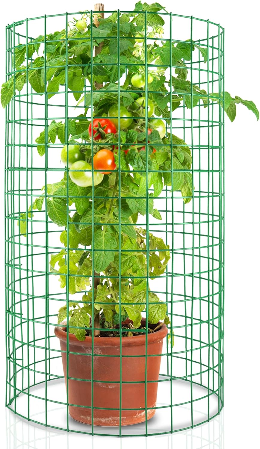 4 Pack Plant Protectors from Animals – 24" H x 13" D Wire Plant Cages with Metal Mesh, Zip Ties, J Hooks, Watering Can & Gloves – Plant Covers, Tree Protector, Garden Protection