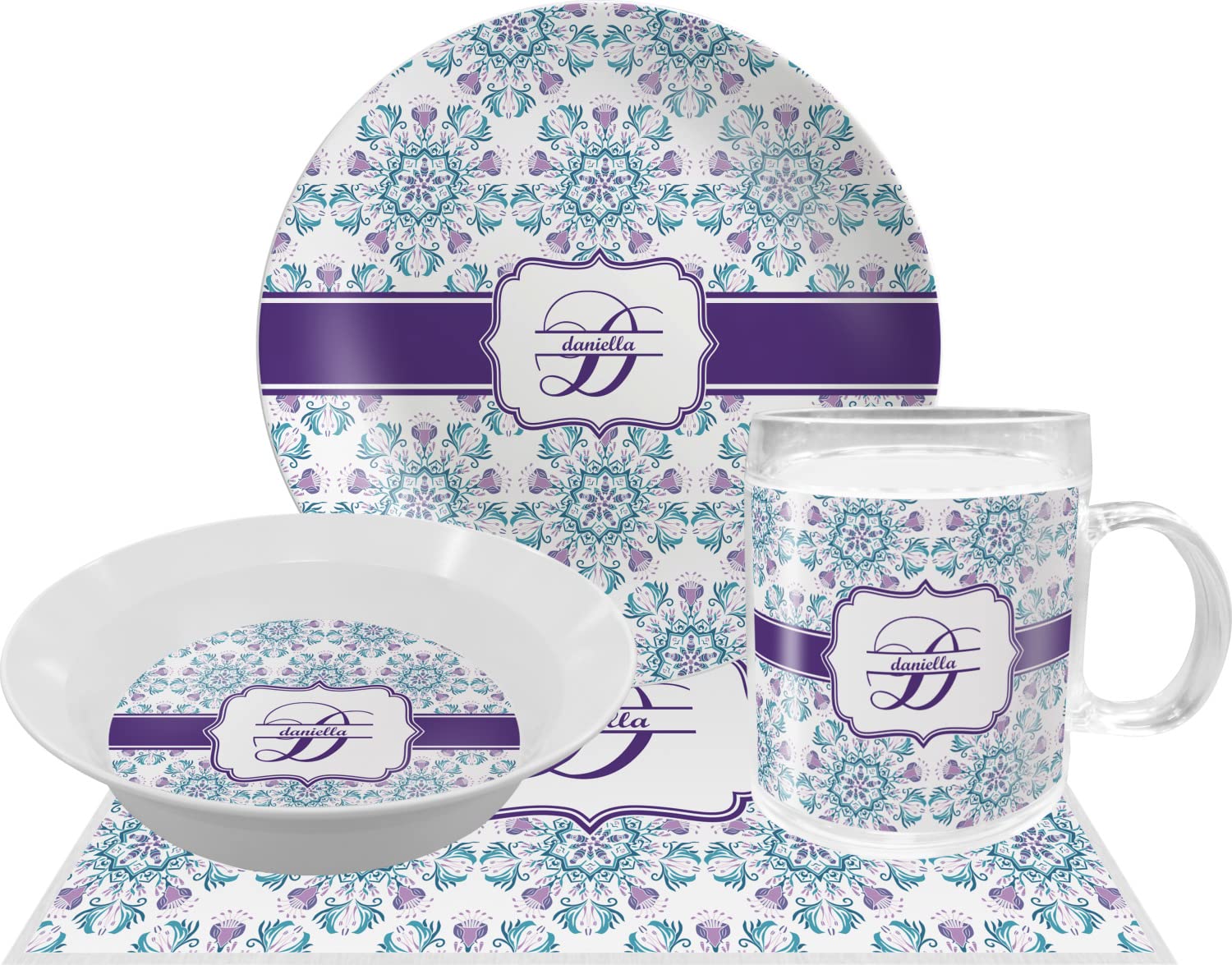 Personalized Mandala Floral Melamine Bowl - 12 oz