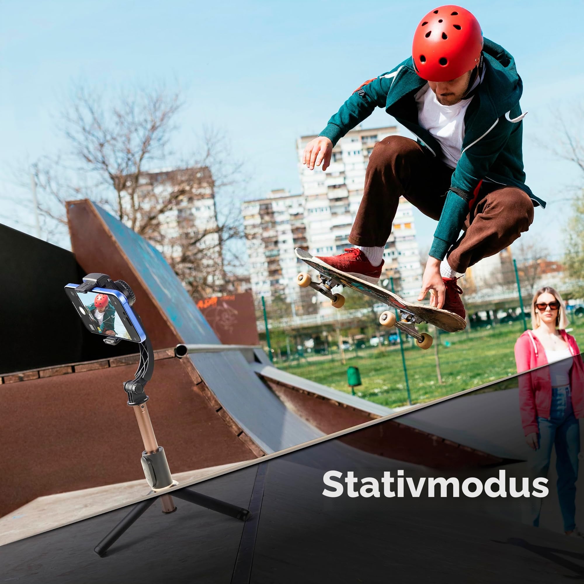 Cellularline FREEMOTION 3-in-1-Gimbal mit intelligentem Anti-Shake-Stabilisator, Selfie-Stick, Stativ, Bluetooth-Fernbedienung, Aluminium, Hoch- und Querformat, schwarz