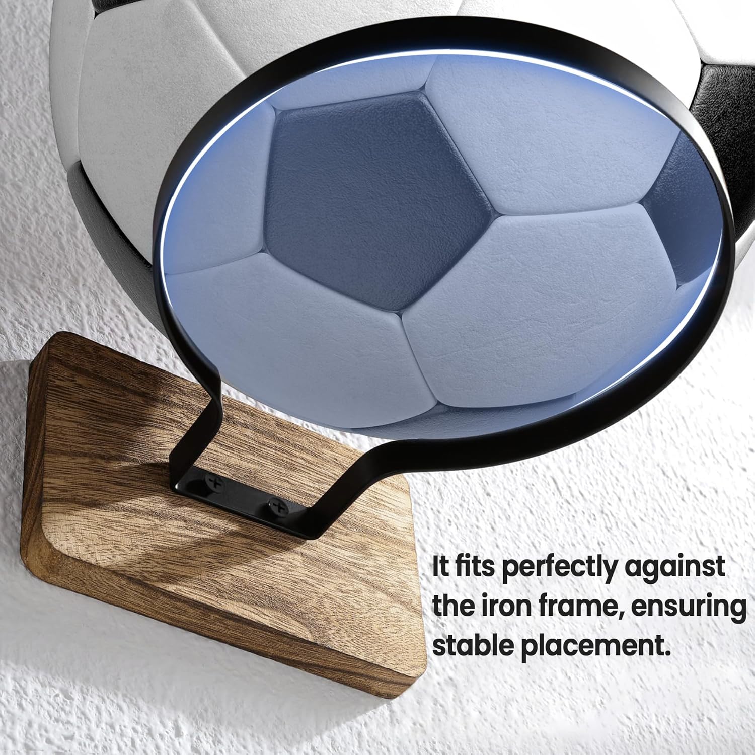 4 Pack Sports Ball Display Rack Wall Mount Decorative Holder for Autograph Basketball Football Soccer Wood and Metal Storage Organizer for Fan Cave Room Decor