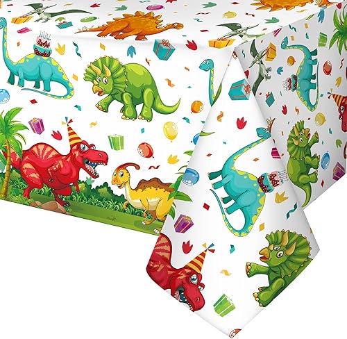 Tegeme Mantel de plástico de dinosaurio para fiestas, 54 x 108 pulgadas, desechable, impermeable, con estampado de dinosaurios, para suministros de