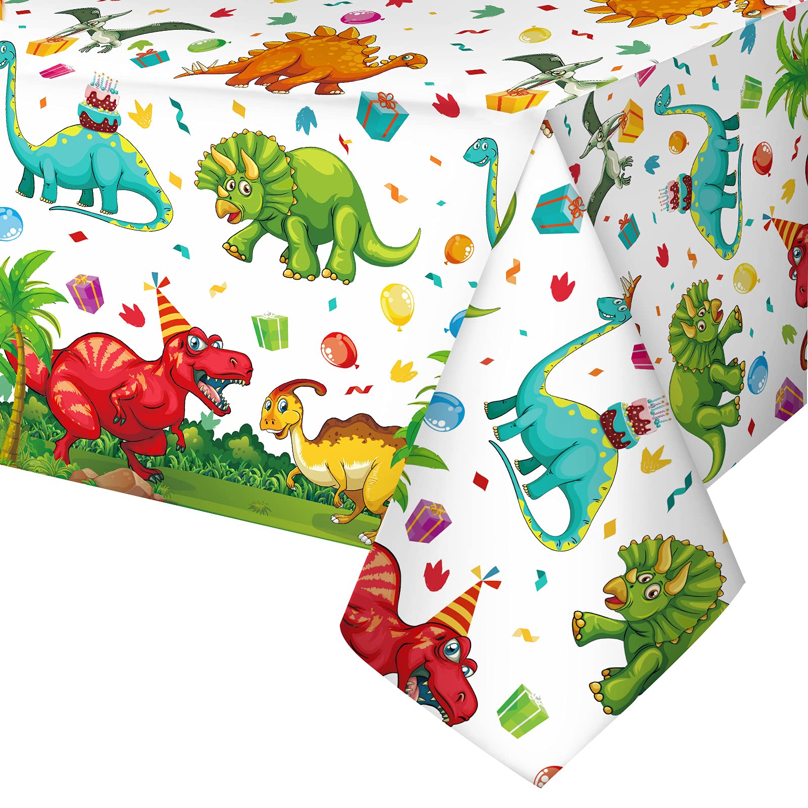 Tegeme 1 Pcs Dinosaur Plastic Tablecloth Dinosaur Party Table Cover 54 x 108 Inch Disposable Waterproof Dino Print Table Cloth for Birthday Party