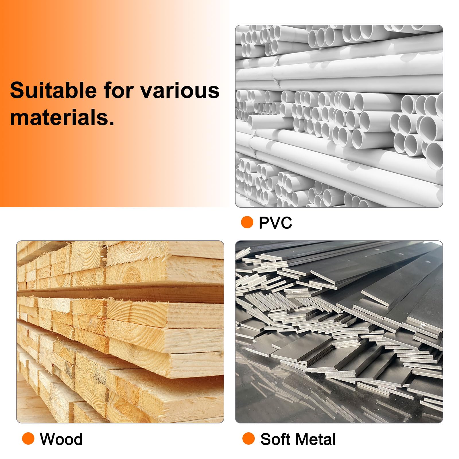 sourcing map Kit di seghe a tazza bimetalliche da 254 mm con 1 albero esagonale da 1/2", 5 punte da trapano centrali da 1/4", 2 molle, 1 chiave per legno, plastica, metallo morbido