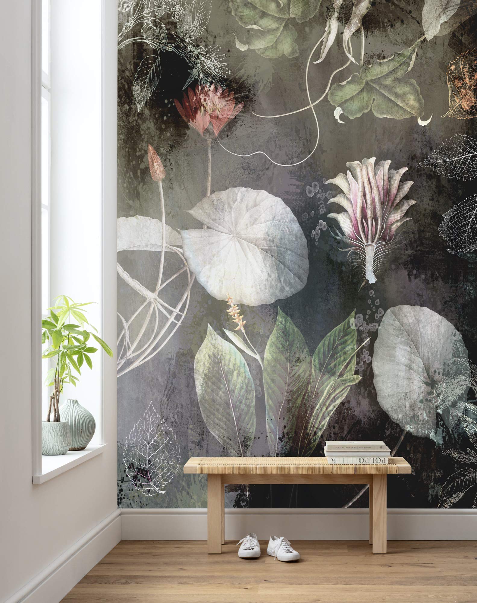 Komar Non-Woven Photo Wall Mural Night Flowers for Living Room Bedroom, Baroque, Flowers, Size: 200 x 280 cm (W x H)