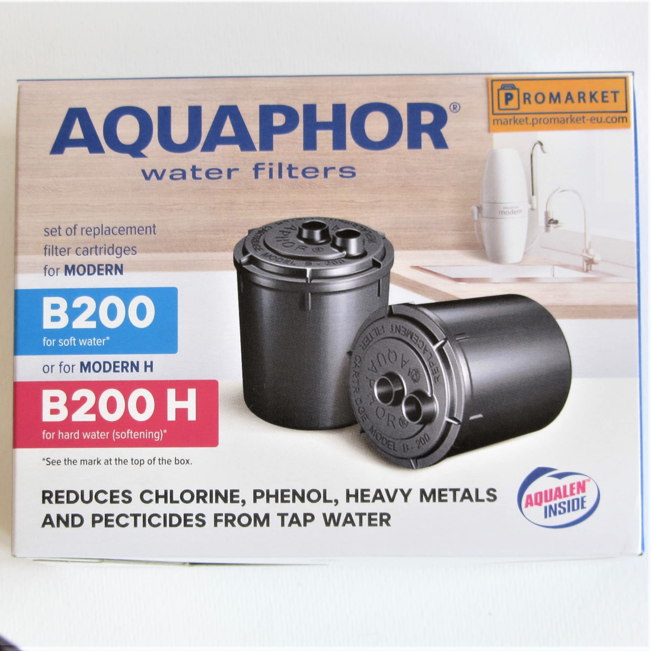Aquaphor B200 Juego de dos cartuchos de repuesto originales para filtro de agua grifo "Aquaphor Modern" para agua dulce normal