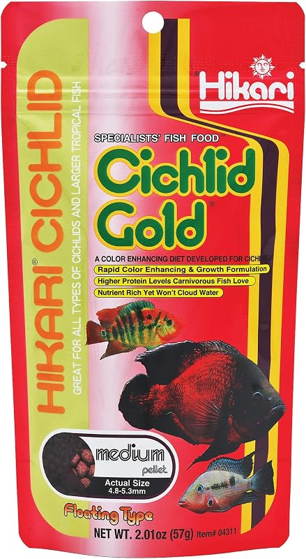 Hikari Cichlid Gold Pellets Flutuantes Médios para Ciclídeos e Peixes Grandes de Água Doce, 57 g