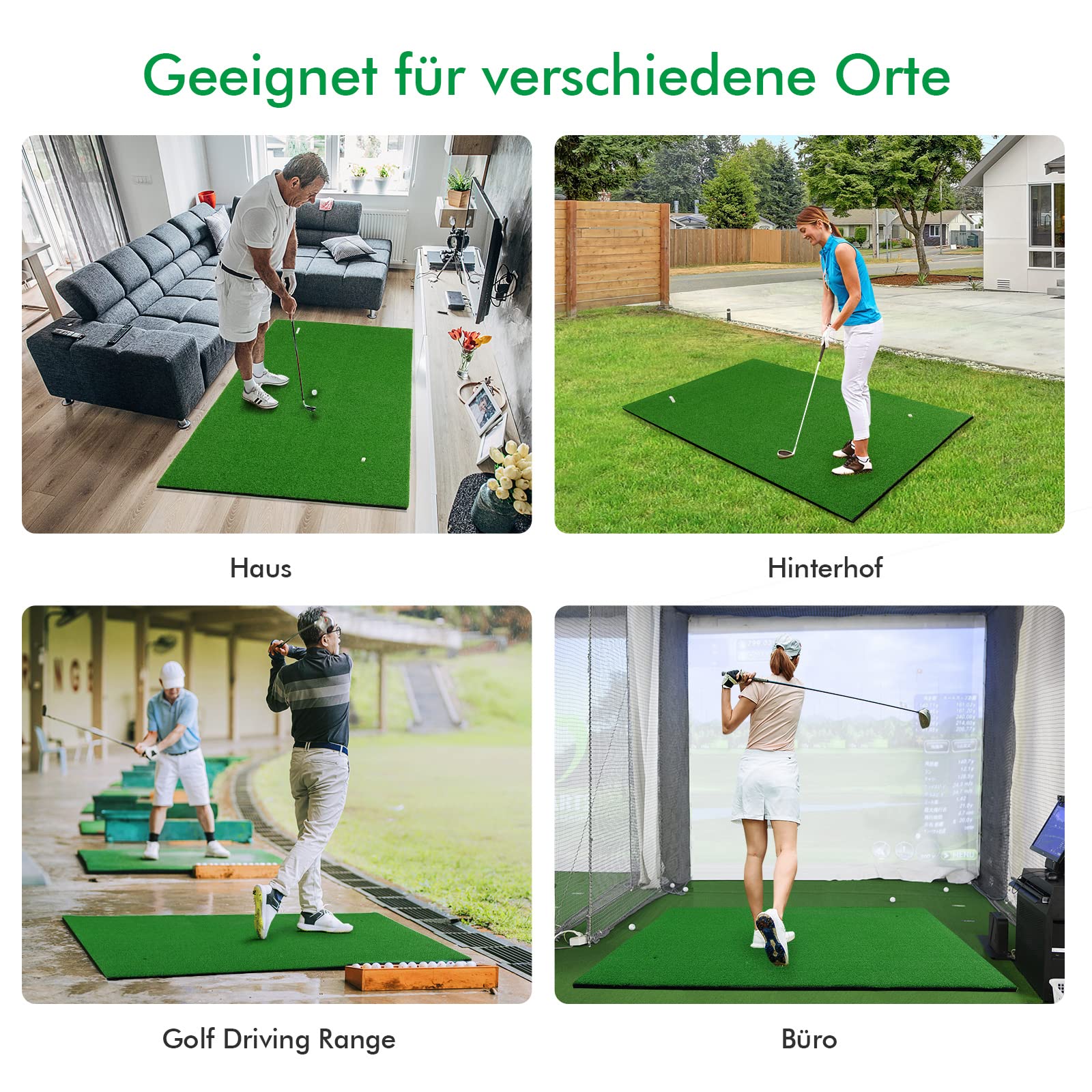 COSTWAY 150 x 100cm Golf Abschlagmatte, Golf Übungsmatte inkl. 3 Gummi-Tees, Golfmatte mit 2 Abschlagpositionen, für Indoor und Outdoor