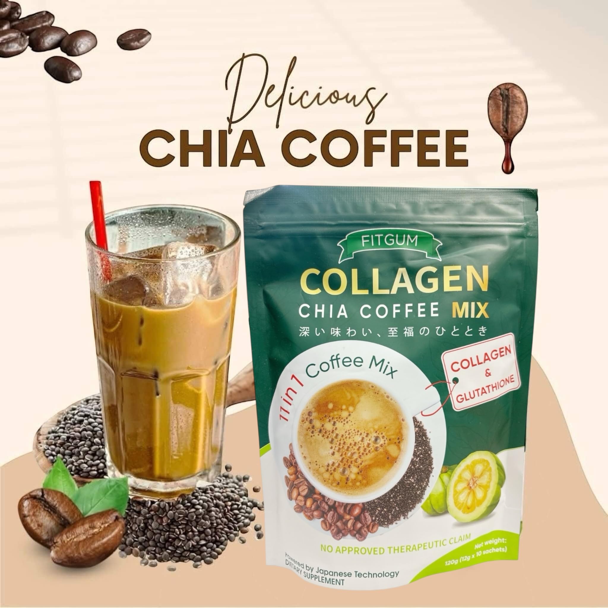 Amazon.com : FIT GUM 20X Collagen Chia Coffee - 11 in 1 Coffee Mix