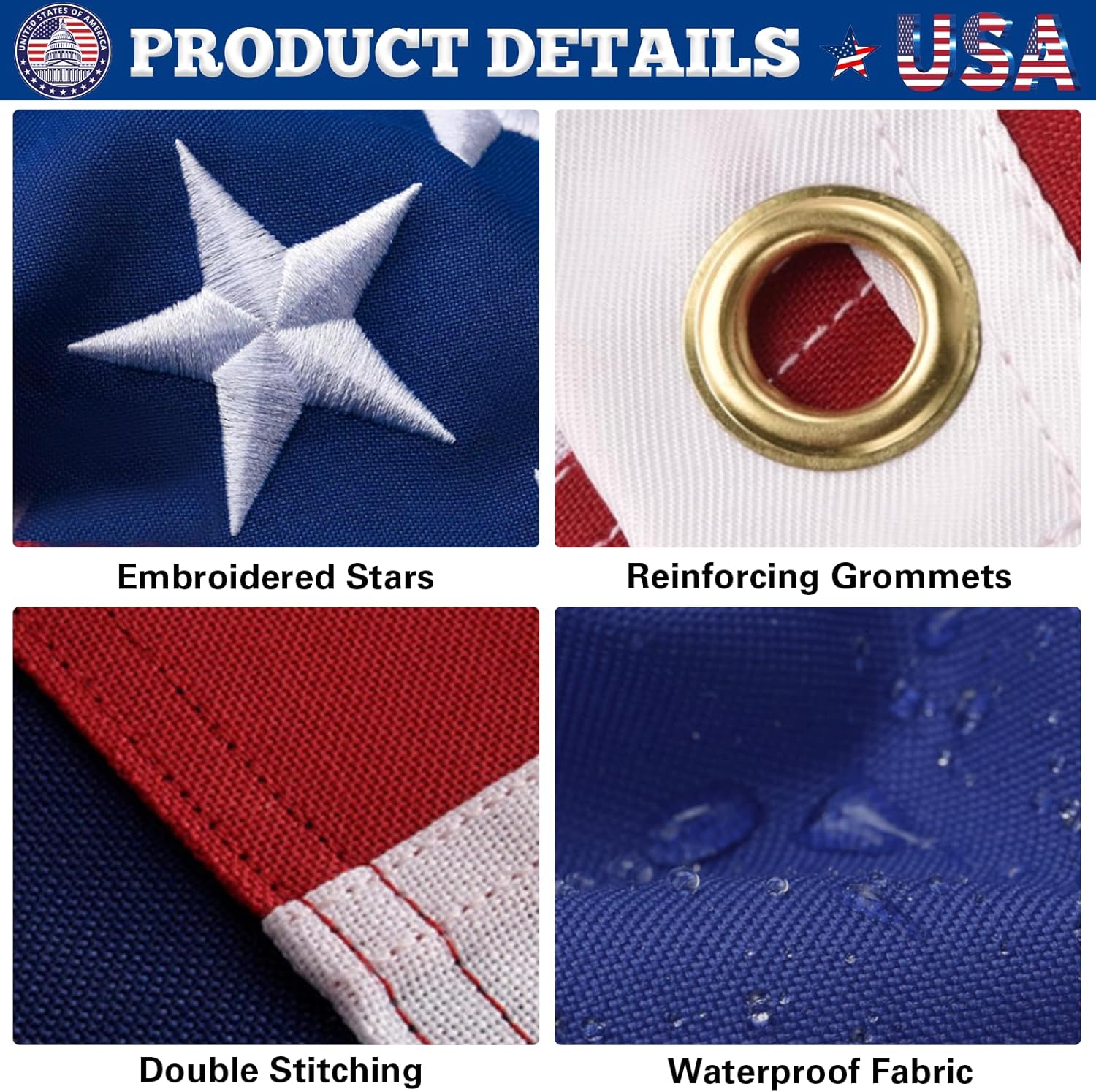 American Flag for Outside 4x6 ft - Heavy Duty US Flag Outdoor for High Wind All Weather with Embroidered Stars Sewn Stripes Brass Grommets