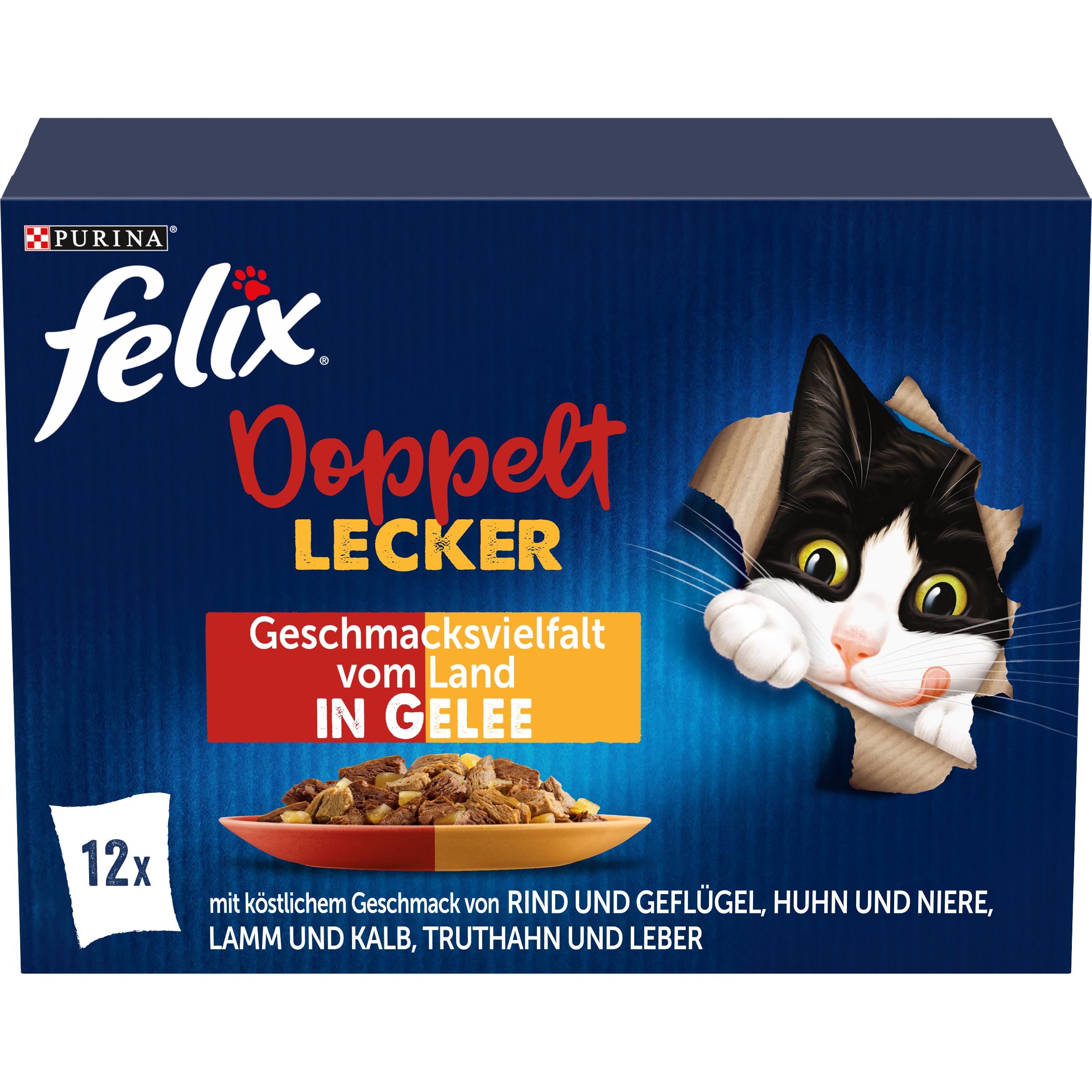 Felix Aussi Bon qu'il Semble Double Délicieux Nourriture pour Chat Humide en gelée, mélange de variétés, Lot de 6 (6 x 12 sachets de 85 g)
