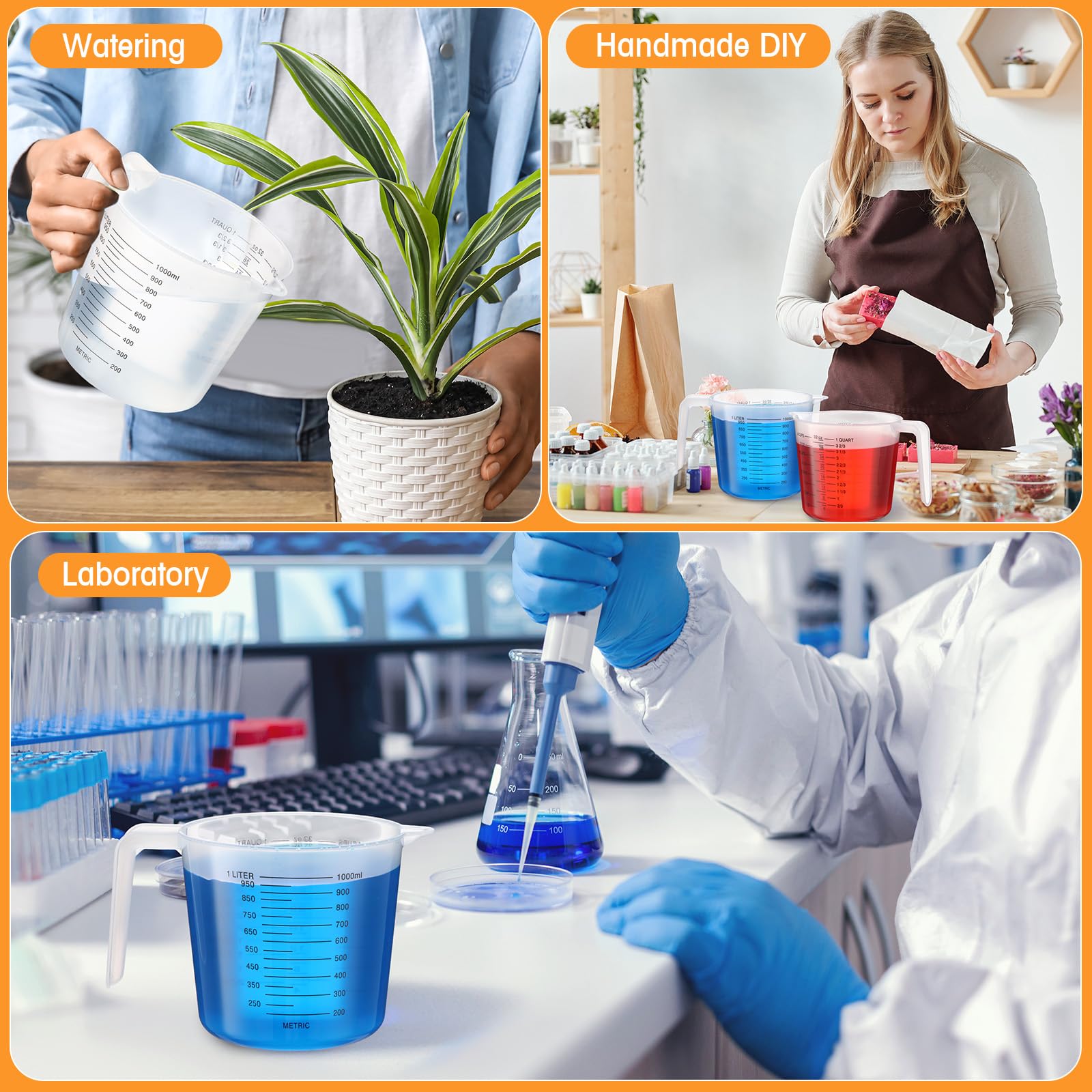 Fabbay 24 tazas medidoras de plástico con capacidad para 4 tazas de 1000 ml, tazas medidoras graduadas transparentes con boquilla y asas, marcado de onzas y ml para ingredientes de receta, harina