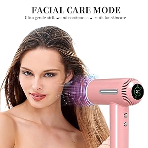Hair Dryer,7 Temps&31 Modes.Intelligent Temperature Control,LCD Display,Self-Cleaning Mode,Facial Care Mode.1600W RPM Ionic Blow Dryer.Low Noise Thermo-Control Hair Dryer with Diffuser and Nozzle