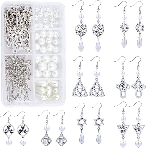 SUNNYCLUE 1 caja de 8 pares de aretes de nudo celta de plata antigua, aretes colgantes de perlas, kit de inicio de fabricación de joyas con disponible en Yaxa Peru
