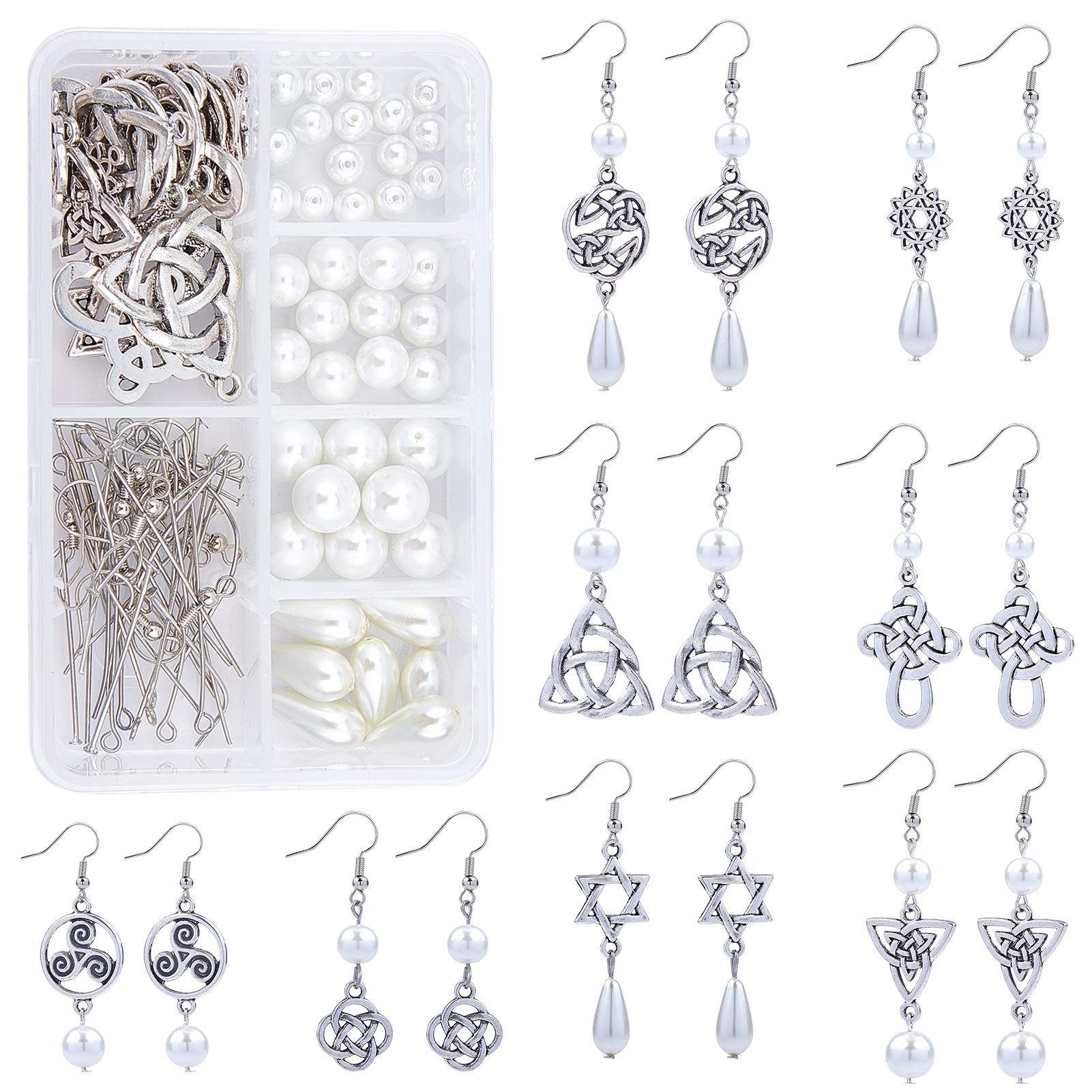 SUNNYCLUE Kit Boucles D'Oreilles Plumes Bohèmes - 8 Paires DIY 344 Pièces, Style Vintage Blanc Noir