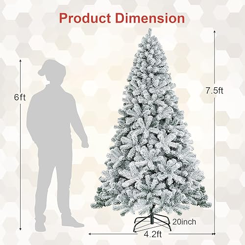 Miniatura 2 de COSTWAY Navidad artificial de 7.5 pies, de PVC de alta calidad, árbol de pino de nieve flocado con soporte de metal sólido, ideal para interiores y