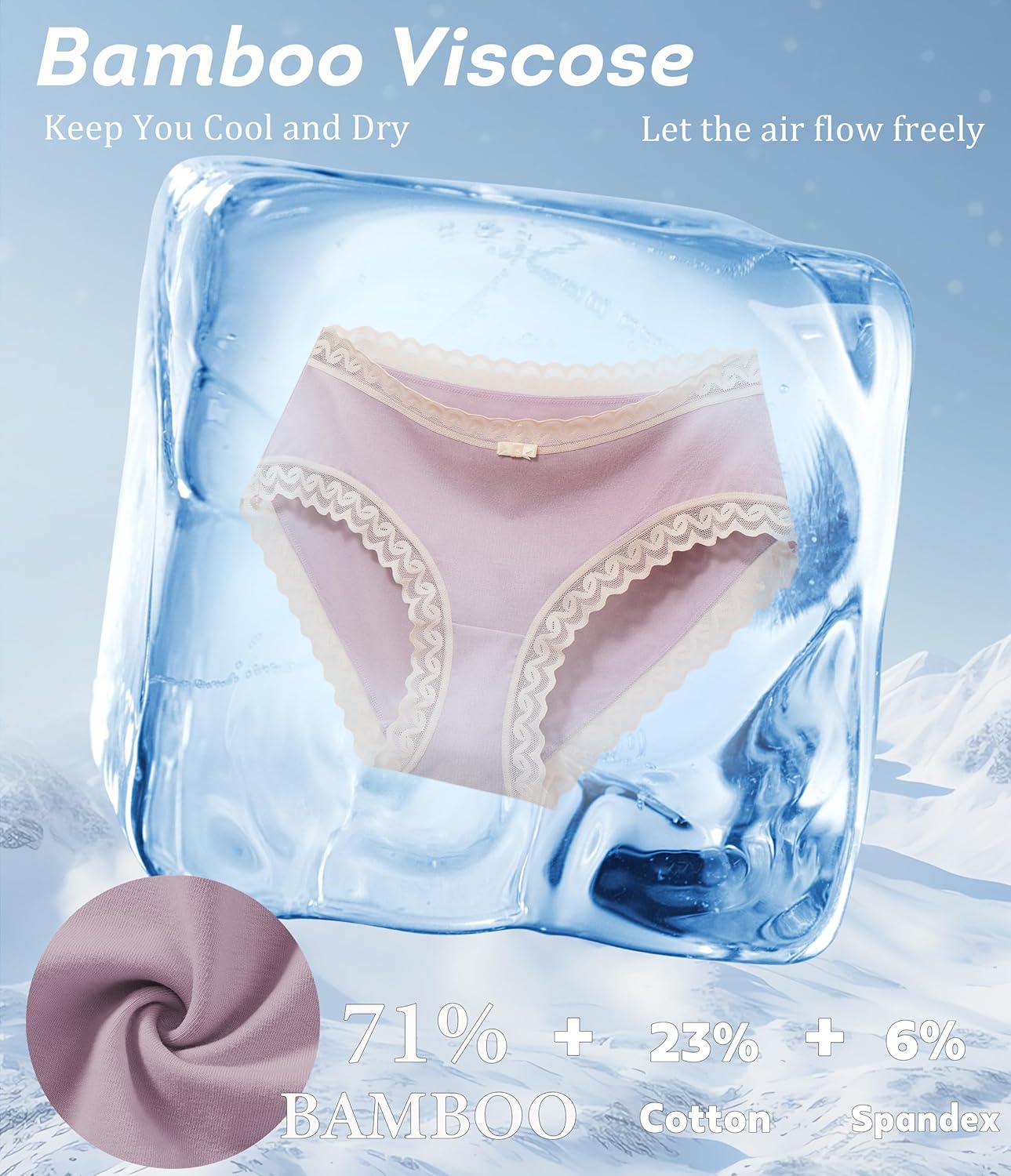 ANLIQI Womens Underwear Lace Trim Hipster Panties Pack Soft Moisture Wicking Cotton Bikini Briefs Cool Undies Underpants - Image 3