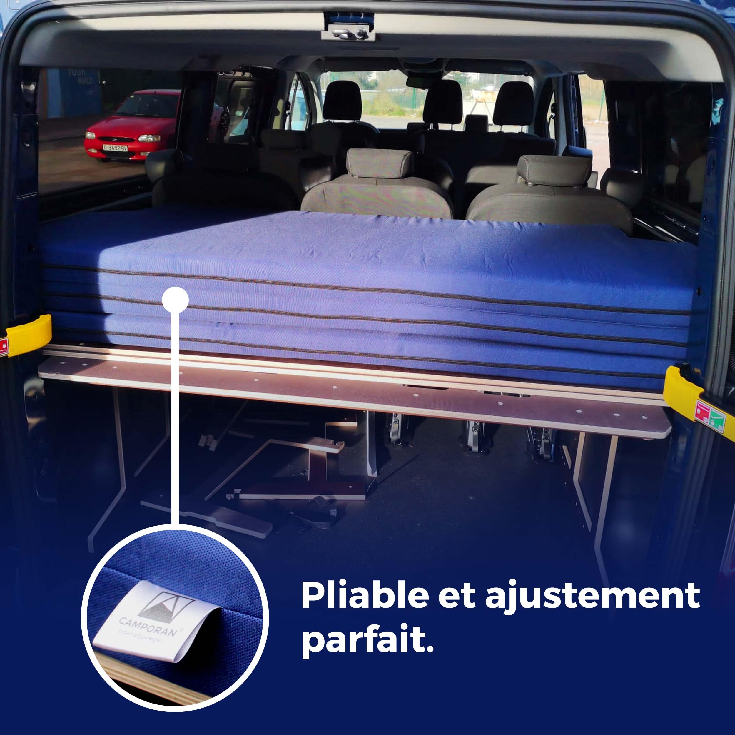 Matelas pliable pour camionnette Custom 2014-2023, ferme de haute densité, bleu foncé, déhoussable et lavable (165 x 200 cm Transit 2014 AACC)