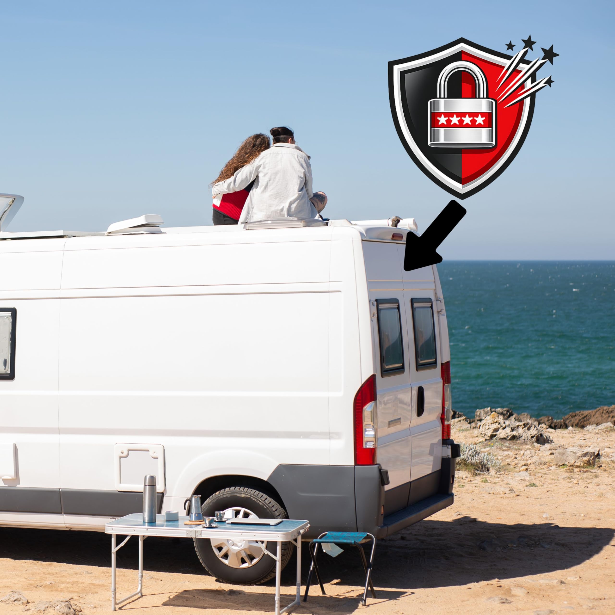 Serratura della porta posteriore per tetto H1/H2, compatibile con FIAT Ducato, Citroën Jumper/Relay, Peugeot Boxer, dall'anno di modello 2006, protezione antieffrazione camper, Prick Stop Lock