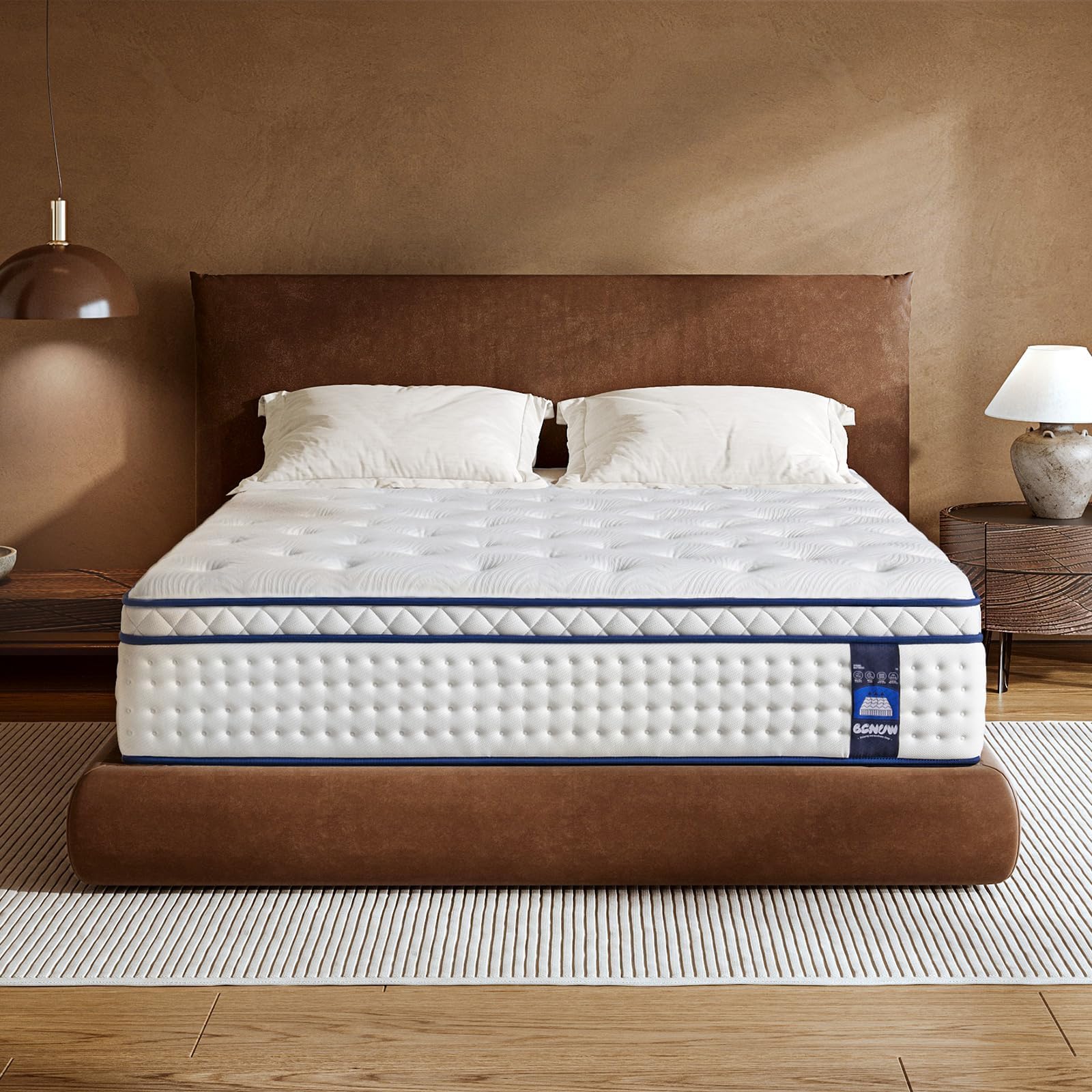 king size mattress 14 inch,medium firm queen hybrid mattress in a box,with multi-layer construction&zoned support system, extra lumbar support, motion isolation for pressure relief