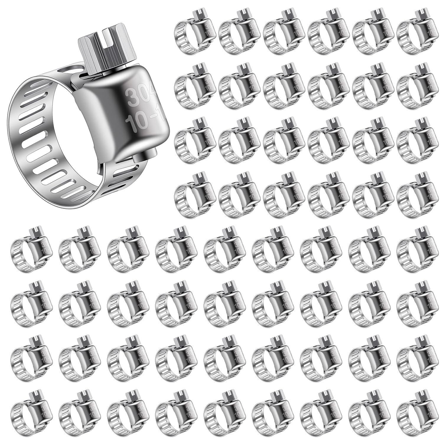 100 Pcs Stainless Steel Hose Clamps 3/8 Inch to 5/8 Inch (10-16mm) 304 Stainless Steel Worm Gear Metal Hose Clamps for Pipe, Intercooler, Plumbing, Tube and Fuel Line
