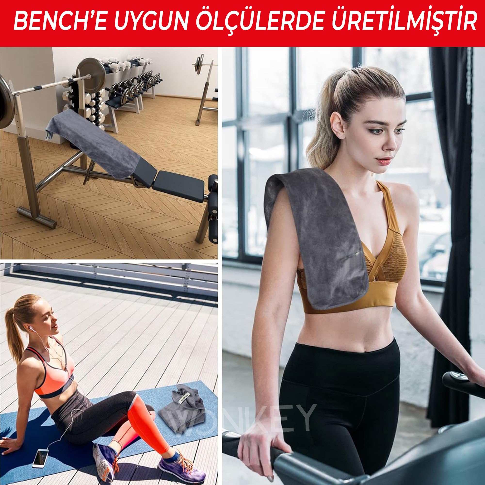 Wonkey Sporcu Fitness Antreman Havlusu 30x100 cm, Ultra Hafif ve Hızlı Kuruyan Mikrofiber Spor Havlu, Gym Boks Pilates Tenis Havlusu (2 Adet 30x100, Gri)