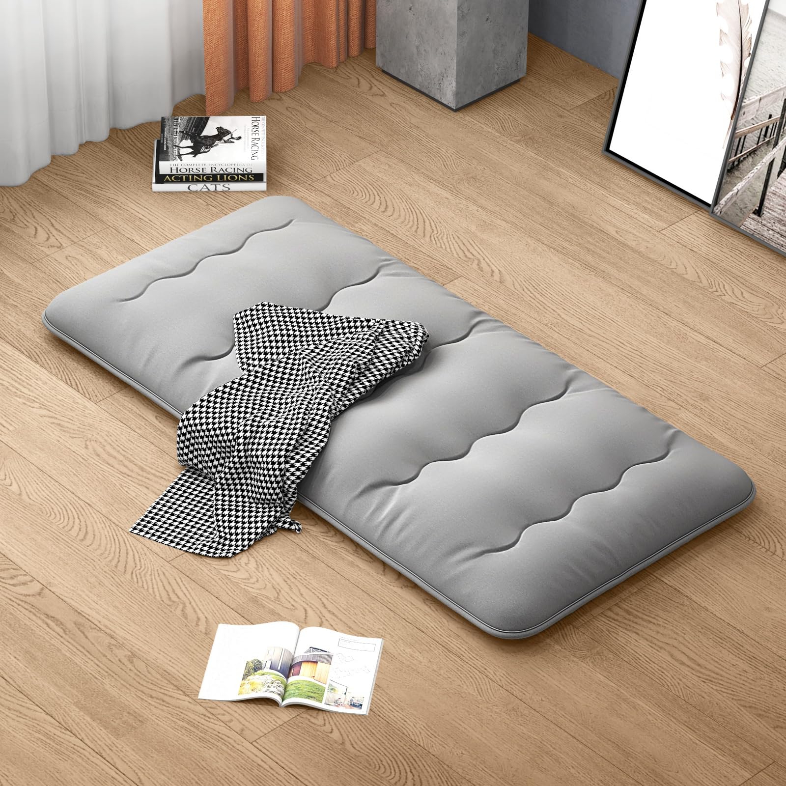 GIANTEX Colchón de Suelo Futón Japonés, Alfombrilla de Tatami Plegable y Portátil, Colchón Plegable con Bolsa de Transporte y Funda Extraíble (Gris, 90 x 200 cm)