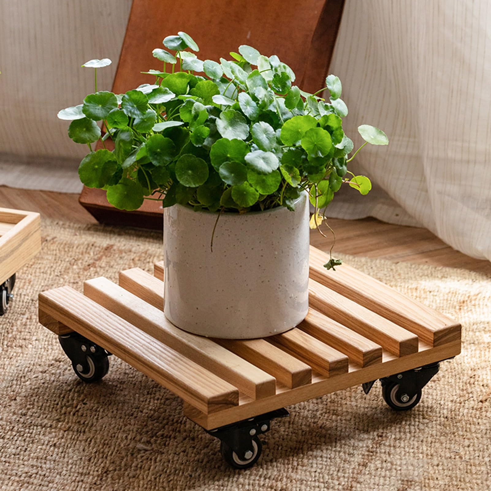 DFGHNBVC Wooden Plant Stand With Lockable Wheels - Heavy Duty Mobile Plant Caddy For Indoor Outdoor Use,38X38X11.5Cm