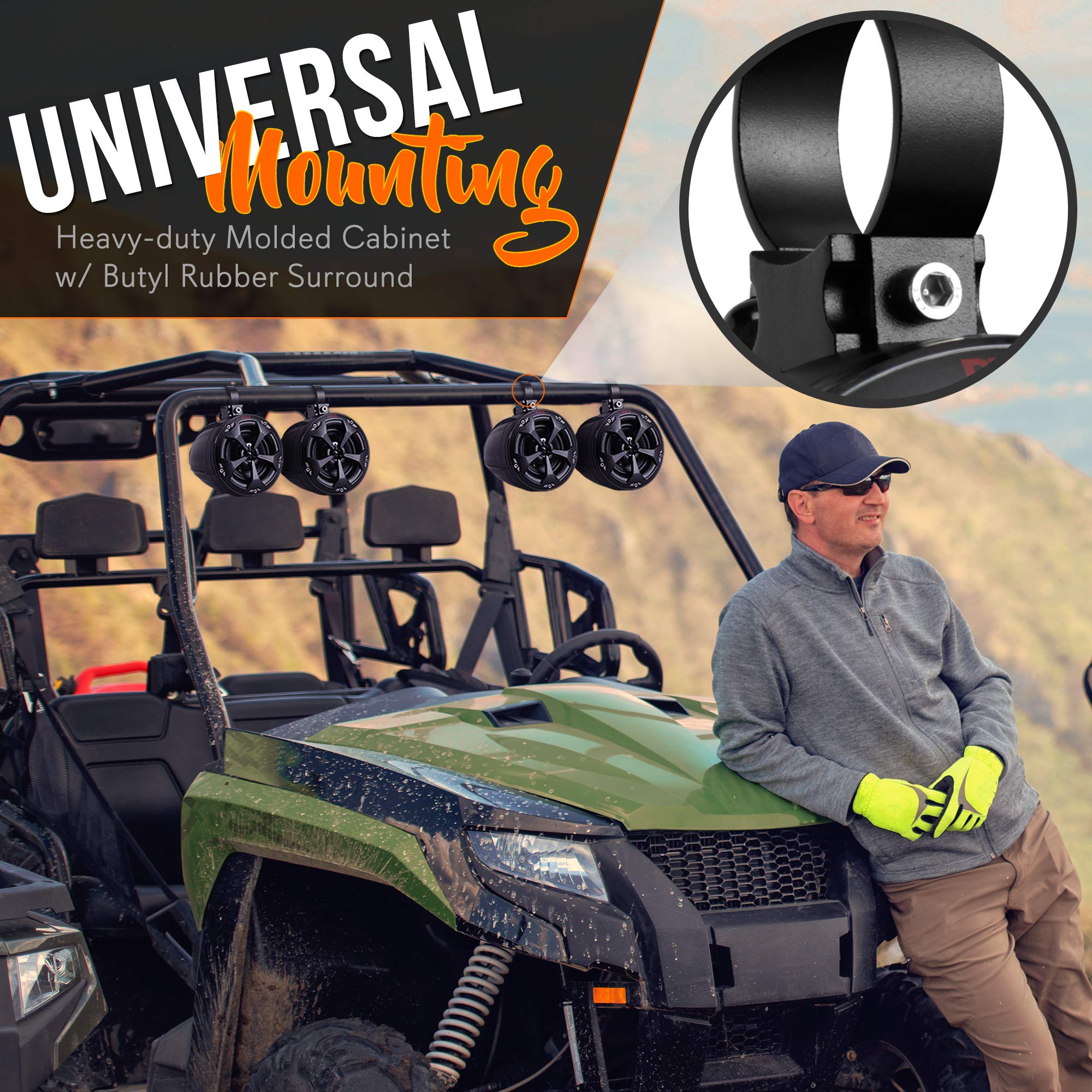 Waterproof OffRoad Speakers with Amplifier 4Inch 1500W 4Channel